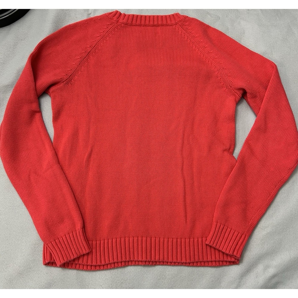 Lands' End Drifter Sweater Women M Coral Pink Cable Knit 100% Cotton Crewneck - Picture 7 of 12